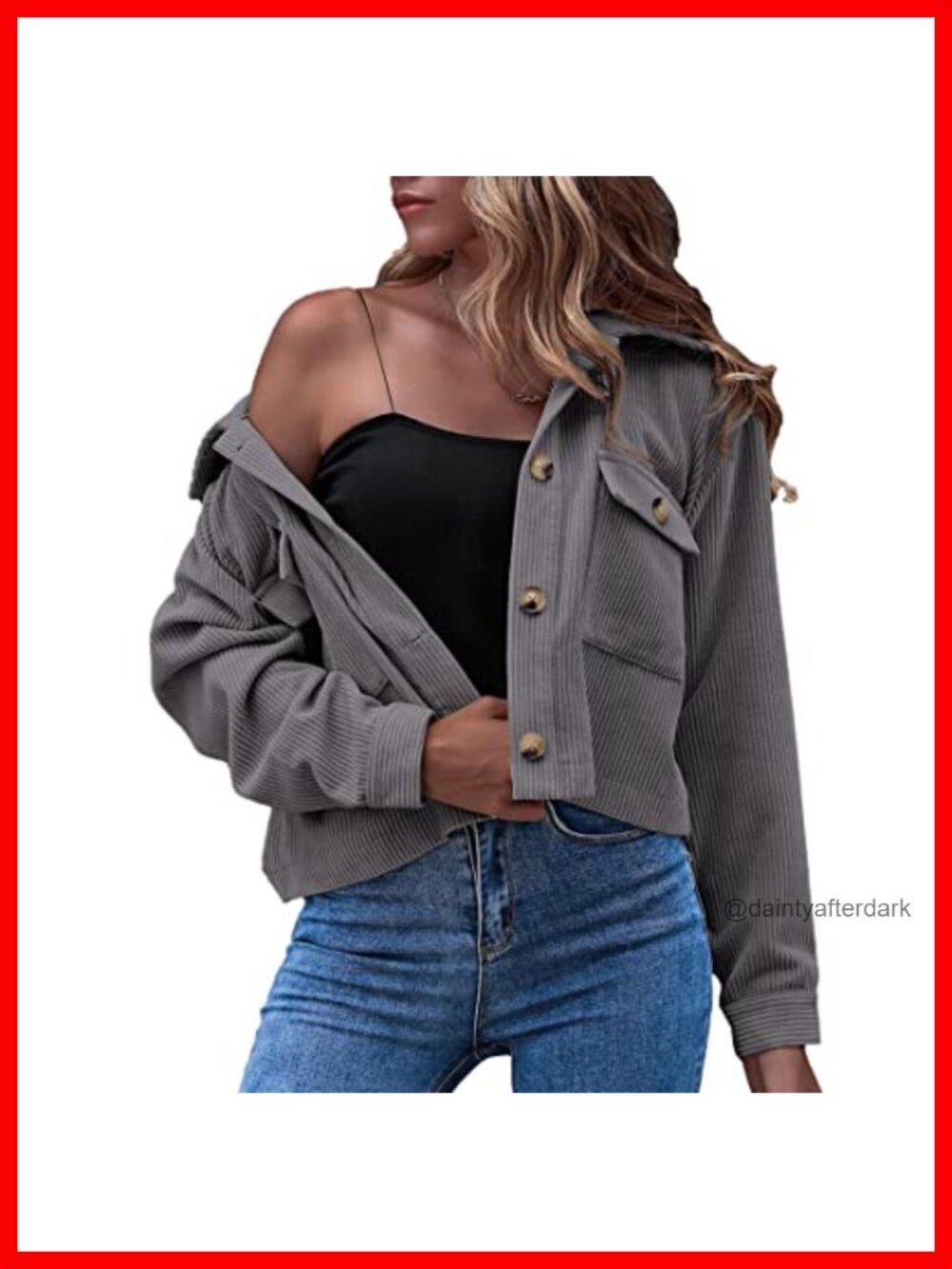 Cropped Corduroy Shacket Button Up Plaid Jacket Long Sleeve Casual